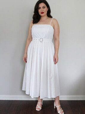 A New Day Plus Size A-Line Pleated Midi Strapless White Graduation Dress